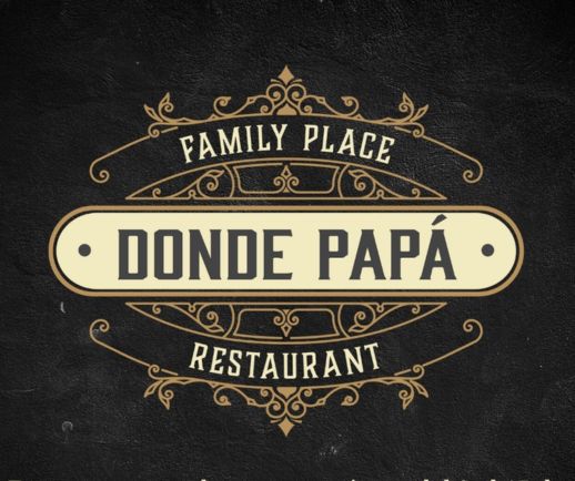 Nombre 'Donde Papá' acompañado de las frases 'Family Place' y 'Restaurant' en un diseño elegante y legible, ideal para un ambiente familiar y gastronómico.